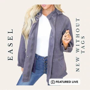 1228. EASEL LONG SLEEVE DENIM JACKET WITH REMOVABLE HOOD/DRAWSTRING SIZE‎ LARGE